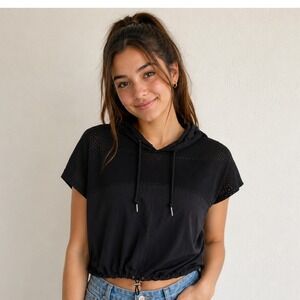 Main Strip Crop Mesh Jersey Hoodie Athleisure Pickleball Gym Yoga Running Sporty